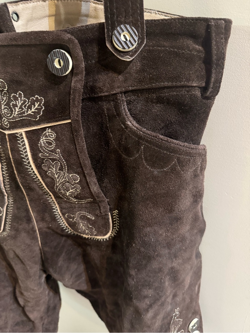 Men's Brown Suede Lederhosen-Style Suspender Bag - Picture 3 of 9